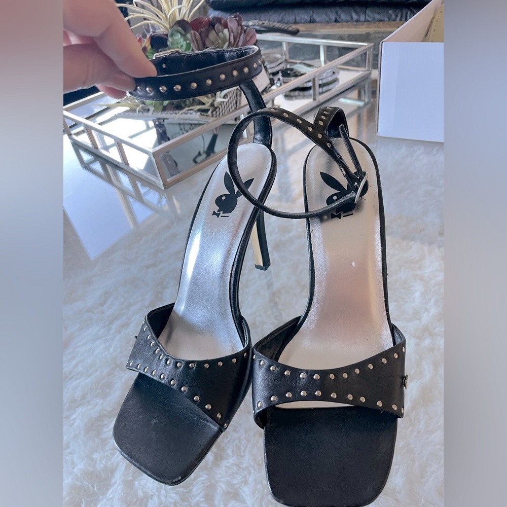 Black Studded High Heel playboy leather